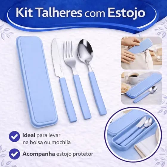 Jogo De Talher Inox 3 Peças Com Estojo Para Marmita Talheres Garfo Faca Colher Marmita Viagem