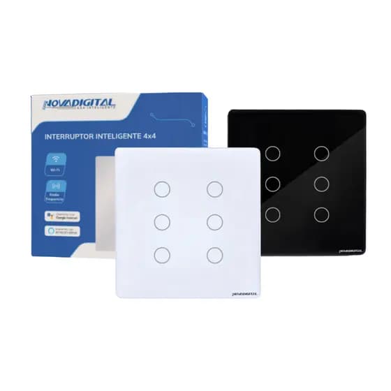 Interruptor Wifi Inteligente 6 Botões Touch 4x4 Novadigital Tuya Alexa Google Smart Automação App