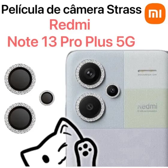 KIT 3 peças Películas de câmera Diamante Para Redmi Note 13 Pro Plus 5G Película completa com Strass Brilhante Brilho