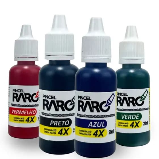 Kit 4 Cores Tinta Recarga Para Marcador Quadro Branco 20ml Pincel Raro Não Mancha Fácil Apagar Refil Universal