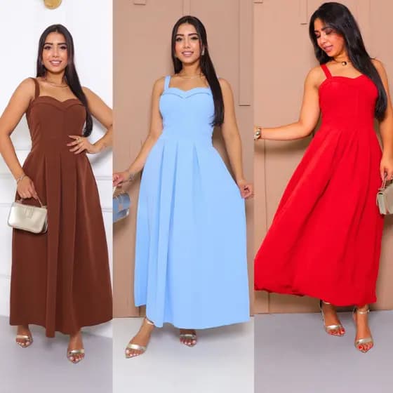 Vestido Longo Duna Elegante Alça Grossa Feminina Lastex Nas Costas Luxo Para Festa