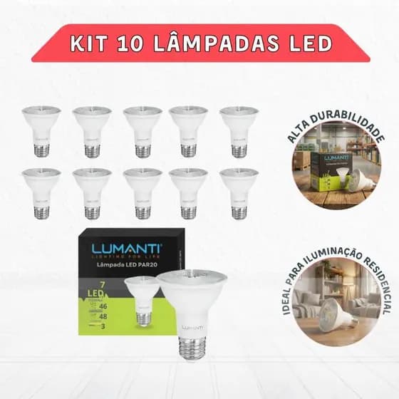 Kit 10 Lâmpada Led Par20 7w Bivolt E27 Branco Morna 4000k