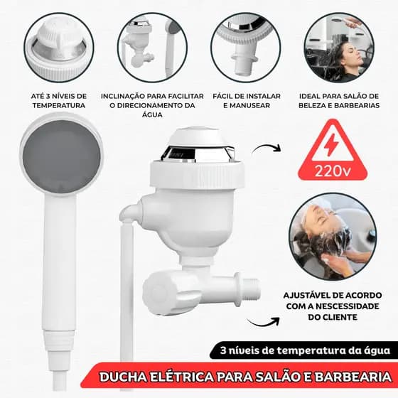 Ducha Elétrica Sintex 220V 5500W para Salão e Barbearia Uso Profissional com 3 Níveis de Temperatura