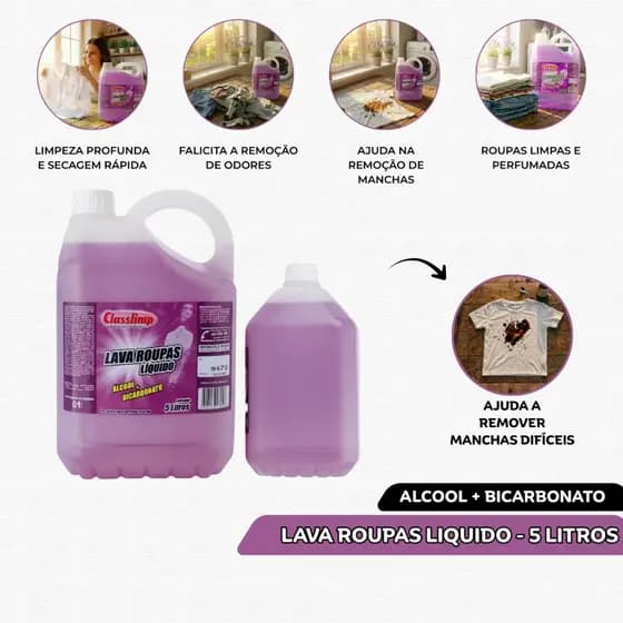 Lava Roupas Sabão Liquido Com Bicarbonato e Álcool 5 Litros