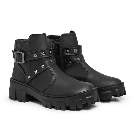 Bota Coturno Fivela Metal Fechamento Zíper Interno Solado Borracha Tratorado Macio Lançamento Limitado