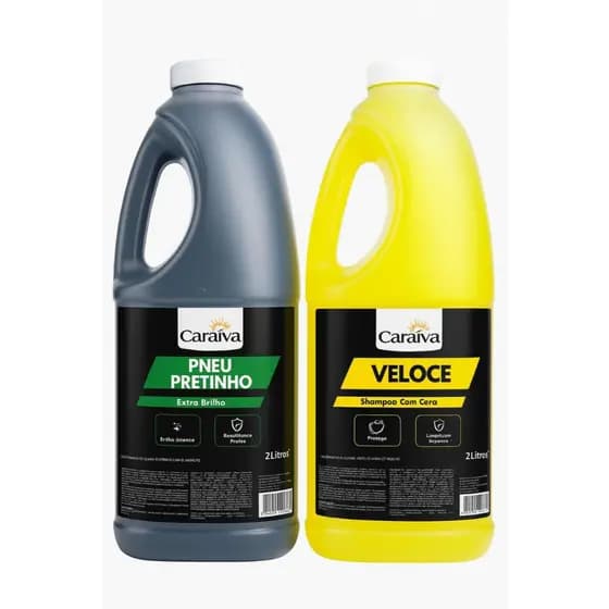 Shampoo Sabão Concentrado Com Cera Automotivo Neutro + Pneu Pretinho Extra Brilho 2l Kit