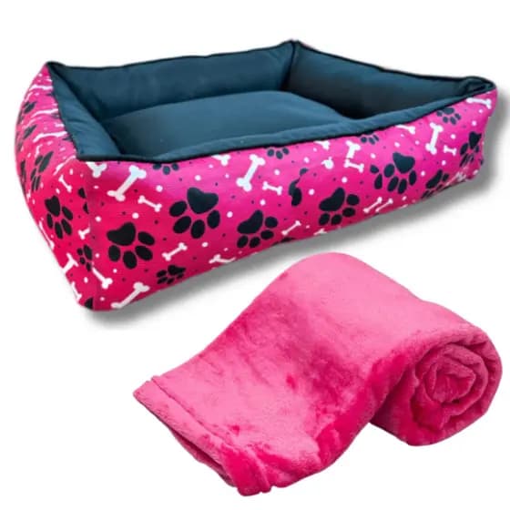 Cama Pet 80x60cm + Cobertor Caminha Grande GG Cachorro Gato Confortável Kit
