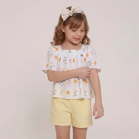 Conjunto Colorido Infantil Premium Casual Festa Aniversario Blogueirinha Short e blusa premium