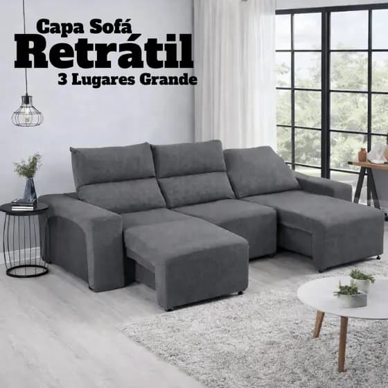 Capa Sofá Retrátil 3 Lugares Grande Elástica Lavável Proteção Ajustável Moderna
