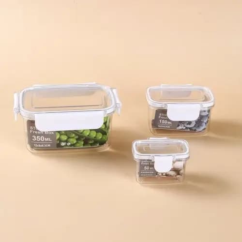 Kit 3 Potes Hermeticos Retangulares Organizacao Conservacao Alimentos Cozinha