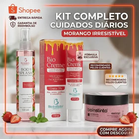 Kit Body Splash Hidratante Corporal e Esfoliante Corpo Presente para Mulher Bio Instinto