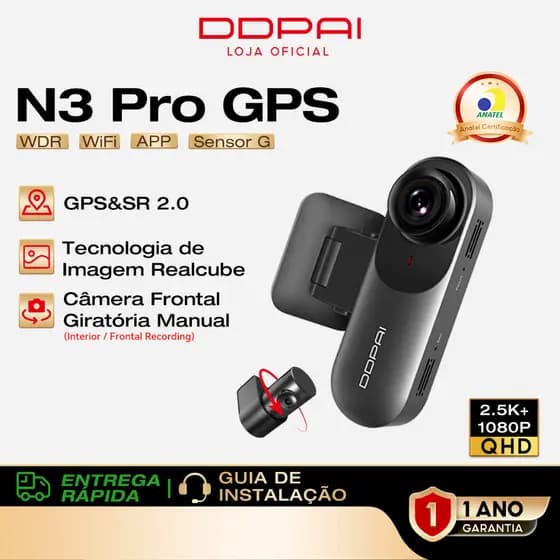 DDPAI N3 Pro GPS Câmera Veicular 3K+1080P Visão Noturna GPS Sensor G App Ampla Faixa Dinâmica