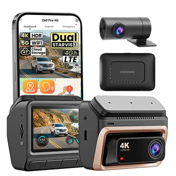 Câmera Veicular DDPAI Z60 Pro 4G Monitoramento Remoto 4K+ 1080P HDR Visão Noturna STARVIS 2 IMX678 WiFi 5G GPS 3" Tela