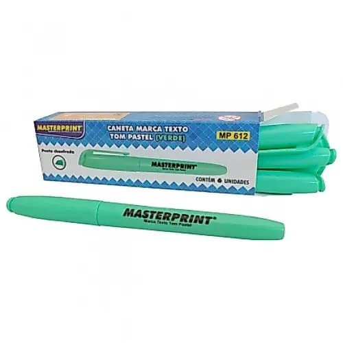 Marca Texto Verde tom Pastel Ponta Chanfrada Masterprint MP 612 Caixa com 6 Canetas