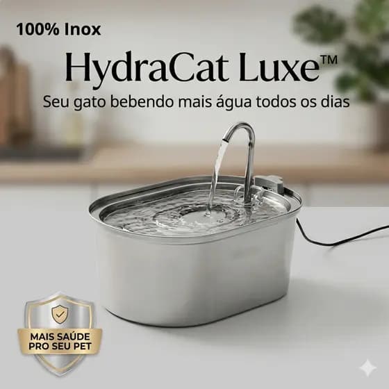 HydraCat Luxe™ Fonte Inox para Gatos Bivolt Água Corrente Silenciosa Antibacteriana Pet Premium