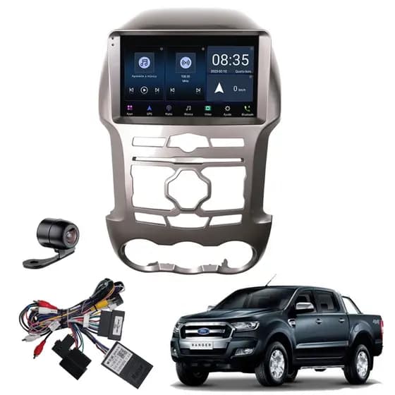 KIT Multimídia 9 Polegadas Bluetooth Carplay Android para Ford Ranger 2012 2013 2014 2015 + Câmera Moldura Chicote