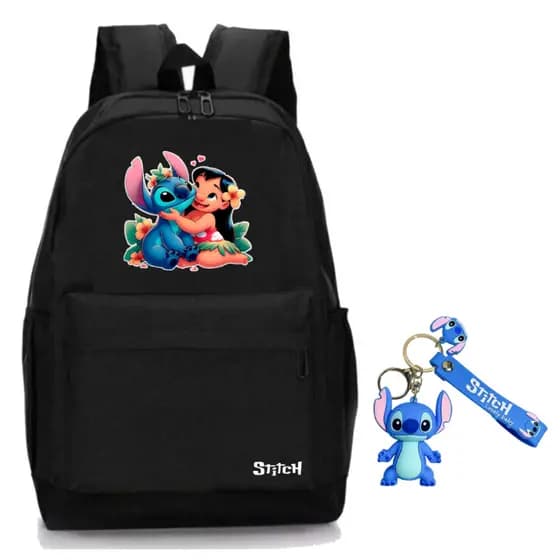 Mochila Infantil Unissex Reforçada em Nylon + Chaveiro Stitch