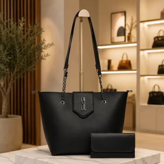 BOLSA TIPO SACOLA + CARTEIRA EM COURINO ALÇA CORRENTE GROSSA RESISTENTE A PESO PROMOÇÃO