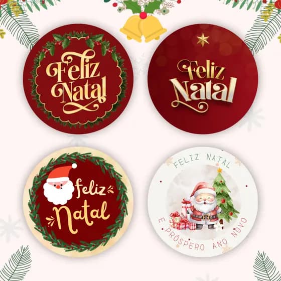 25/ 50 / 100 Etiqueta Adesiva Feliz Natal | Adesivo Natalino | 4x4 redondo | Lembrancinha decorativa