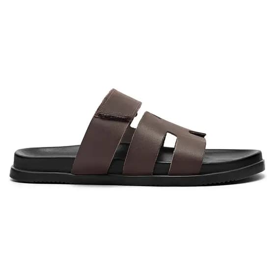 Sandalia Birken Masculina Versátil Couro Legitimo Confortável Ajuste em velcro Slide Discreta Premium Moda Leve Chinelo
