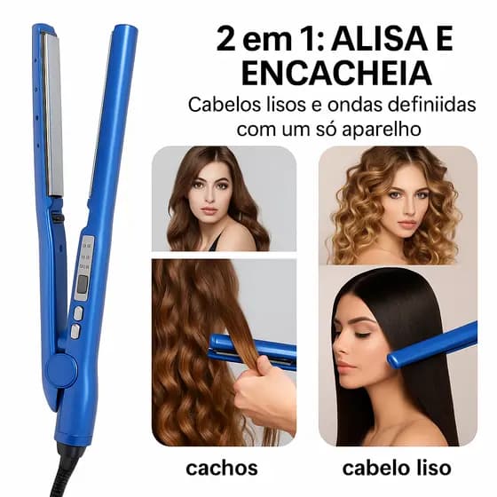 Chapinha 2 em 1 Alisadora e Modeladora: Aquecimento Rápido e Portátil para Cabelos Lisos e Ondulados