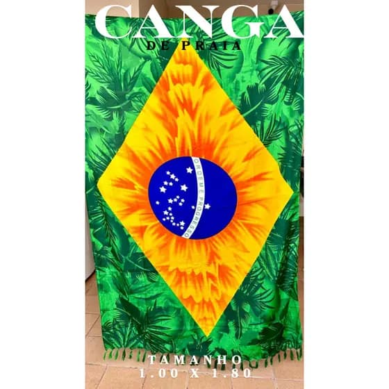 Canga de Praia Estampada Bandeira Brasil Paisagem Arara Moda Verão Saida de Praia Pareô