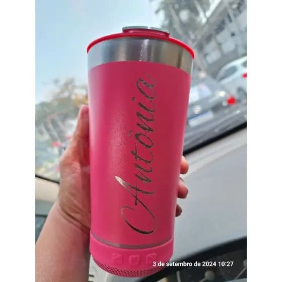 Copo Musical Personalizado Copo com caixinha de som Com Tampa e Abridor inox caixa de som Bluetooth