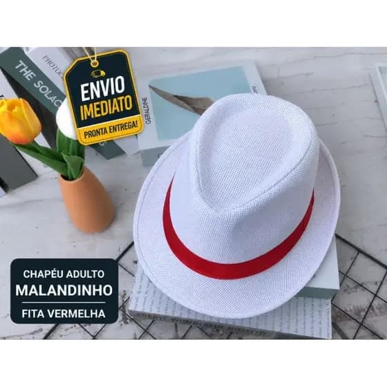 Chapéu Panamá Branco com Fita Vermelha - Versátil e Elegante para Praia e Cidade Chapéu Malandrinho