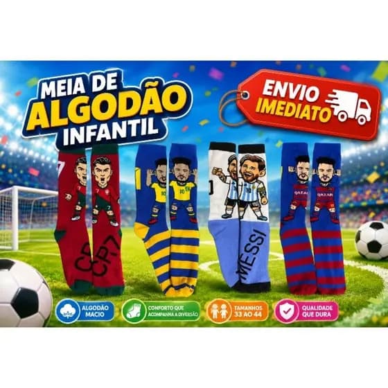 Meia Infantil algodão meião Futebol Jogador