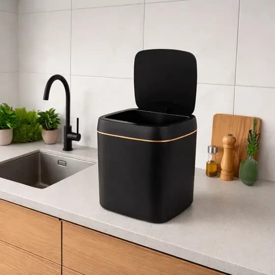 Lixeira Inteligente Automática Com Sensor De Movimento 11L Banheiro Cozinha Quarto Sala USB Preta
