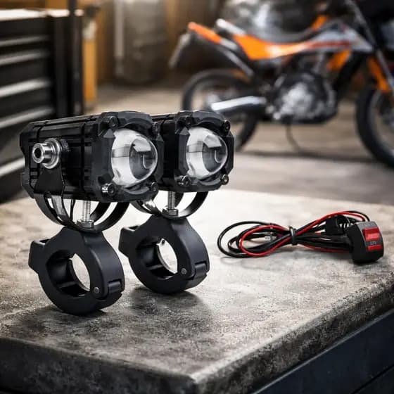 Farol de Milha Moto LED U94 Projetor Auxiliar Prova D’Água 3000 Lumens Strobo Neblina Kit Completo