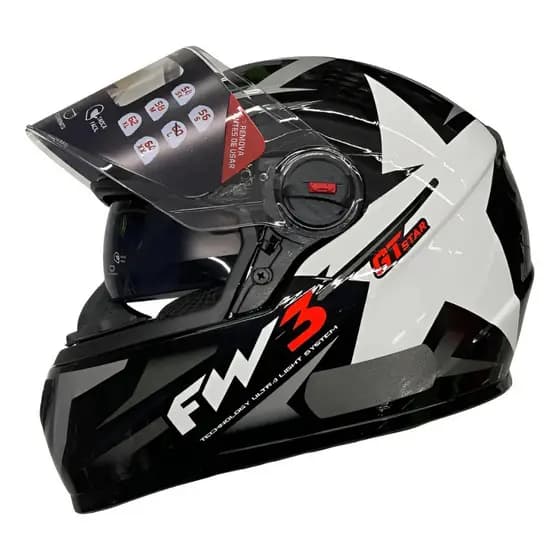 Capacete Fw3 Gtx Star Preto e Branco 58 Moto