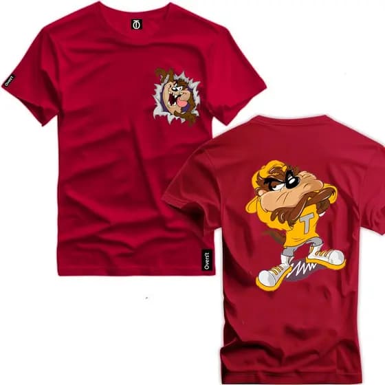 Camiseta Camisa Estampada Taz Mania Frente e Costa Personalizado Camisa Básica Algodão Premium
