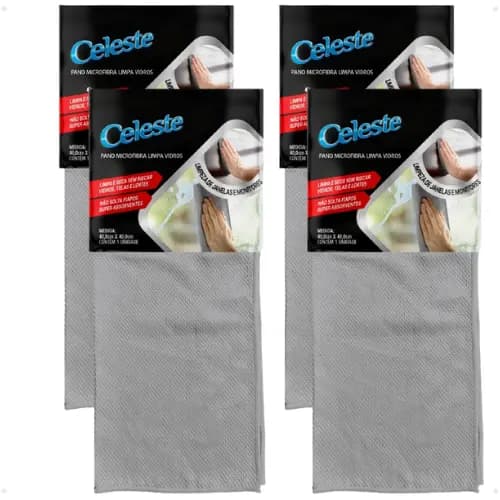 Kit Com 4 Panos Microfibras Multiuso Sem Fiapos Sem Riscar Limpa Vidros, Janela, Vidraças