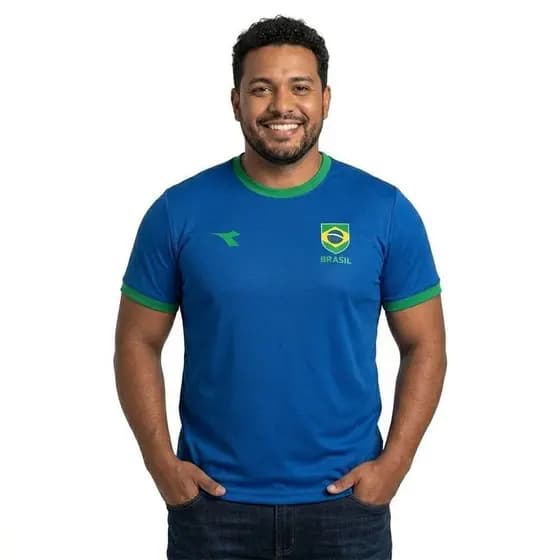 Camiseta Brasil Diadora Campione Escudo Plus Azul Oficial + NF