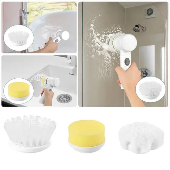 Escova Elétrica de Limpeza 5 em 1 Sem Fio Multiuso Prático - Cozinha Banheiro Azulejos Móveis