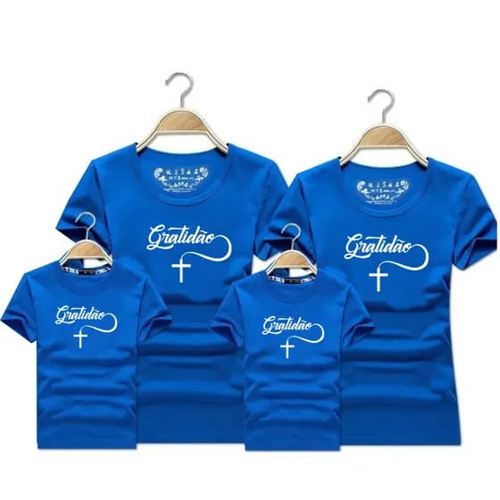 Camisetas combinando Familia gratidao Azul com 4