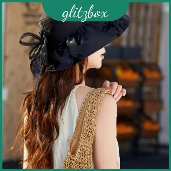 Chapéu De Sol Feminino De Verão Com Fita Borboleta E Design Floral Em Poliéster Para Uso Externo