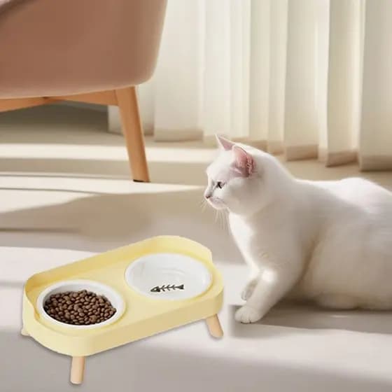 Alilin Tigela Dupla Elevada Para Animais De Estimação , Prato De Água Alimentação De Cães E Gatos Domésticos
