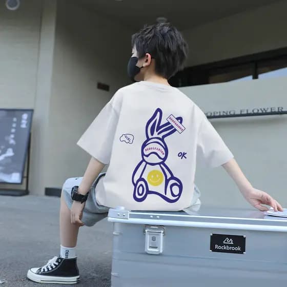 Camiseta De Manga Curta Para Meninos De Algodão Puro Verão Crianças Médio E Grande Estilo Ocidental Dos Desenhos Animado
