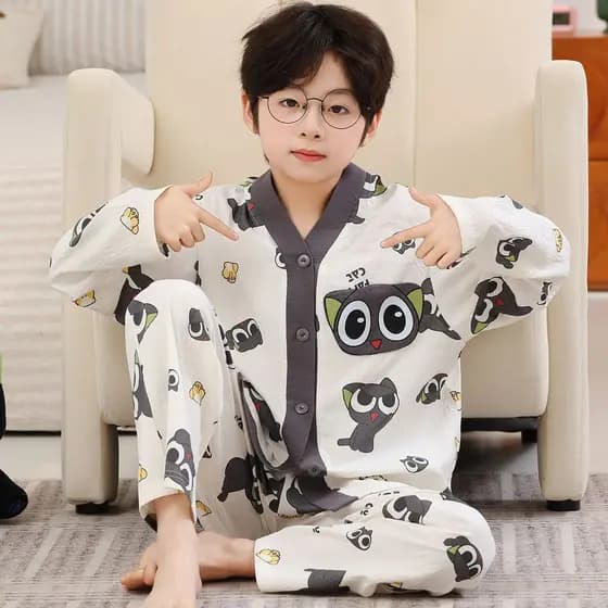 Pijamas Infantis Meninos Nuvem Algodão Fino Manga Longa Primavera E Outono20260626