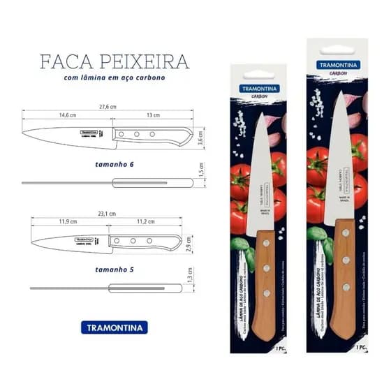 FACA PEIXEIRA COM LÂMINA EM AÇO CARBONO TRAMONTINA
