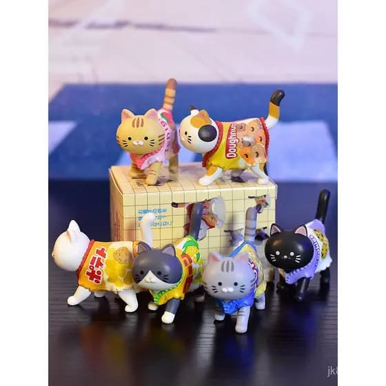 Caixa de brinquedos moderna, estatueta de design japonês, sacola de lanches, enfeite de gatinho fofo e travesso, boneca,