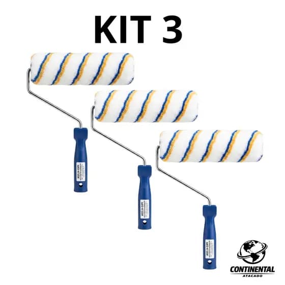 Kit 3/2/1 Rolos Pintura Lã Anti Respingo Profissional com Cabo Parede Teto Madeira