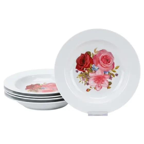 Pratos De Melamina Fundo Decorado 23cm Estampa Floral Vintage Resistente Jantar Cozinha Buffet