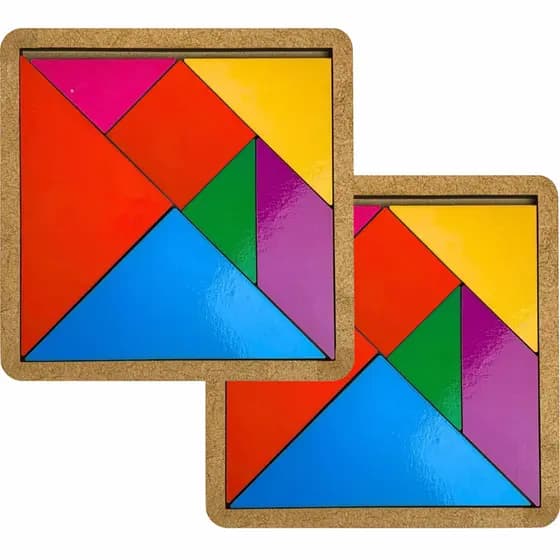 kit 2 tangram jogo educativo brinquedo pedagógico de madeira colorido