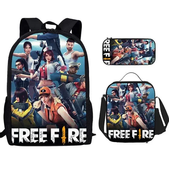 Diretamente do fabricante: Mochila escolar com tema de jogos de tiro FREEFIRE, conjunto de três peças incluindo mochila,