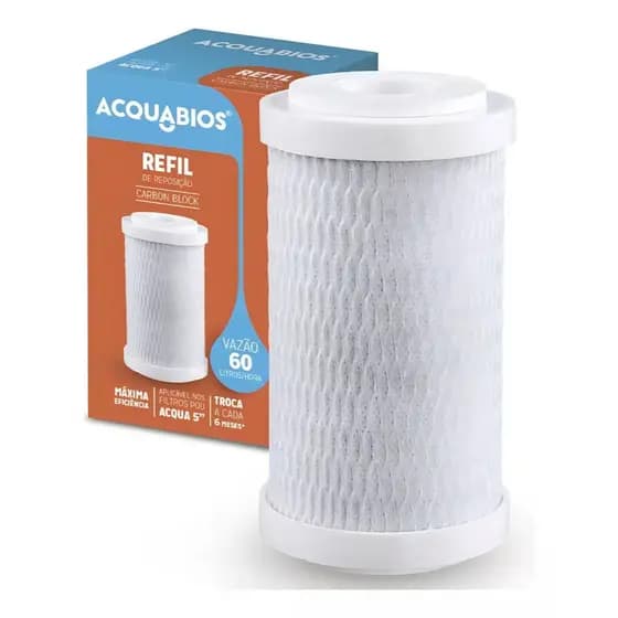 Refil Filtro Carbon Block Acqua 5" Acquabios, Aquablock, BBl Shower 125, BBl pou 5"
