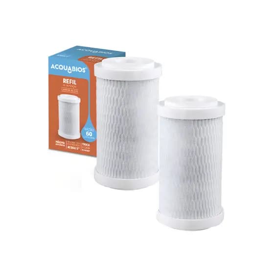 Refil De Reposição Carbon Block Acqua 5 Acquabios 2 Und ACQUA 5" BR ACQUA 5" TR Filtro Com Torneira