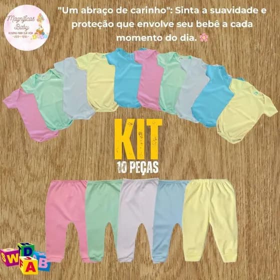 Kit 10 peças Conjunto Body Manga Curta e Mijão Body Manga Curta Canelada Kit Body e Mijão Roupa Bebê